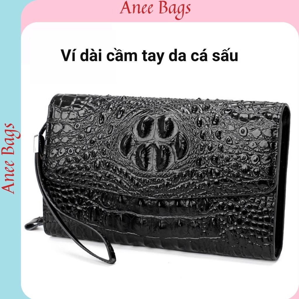 Ví cầm tay nam Aneebags ví tiền nữ da cá sấu bóp cầm tay đẹp da thật cao cấp thời trang dáng dài