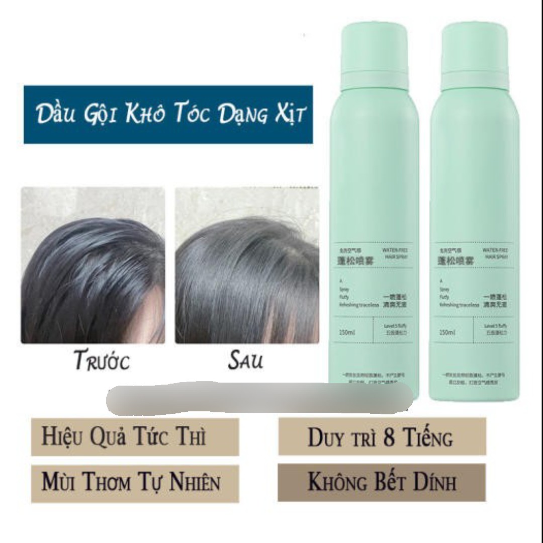 Dầu gội khô dạng xịt spes xanh lá 150ml ko bết dính , ko bột trắng , phồng và tơi tóc , xịt gội khô spes