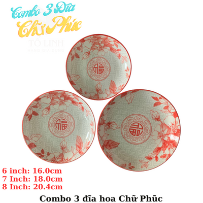 Combo 3 đĩa gốm sứ hoàn hảo cho 1 bàn ăn gia đình, đĩa gốm sứ hoa cao cấp