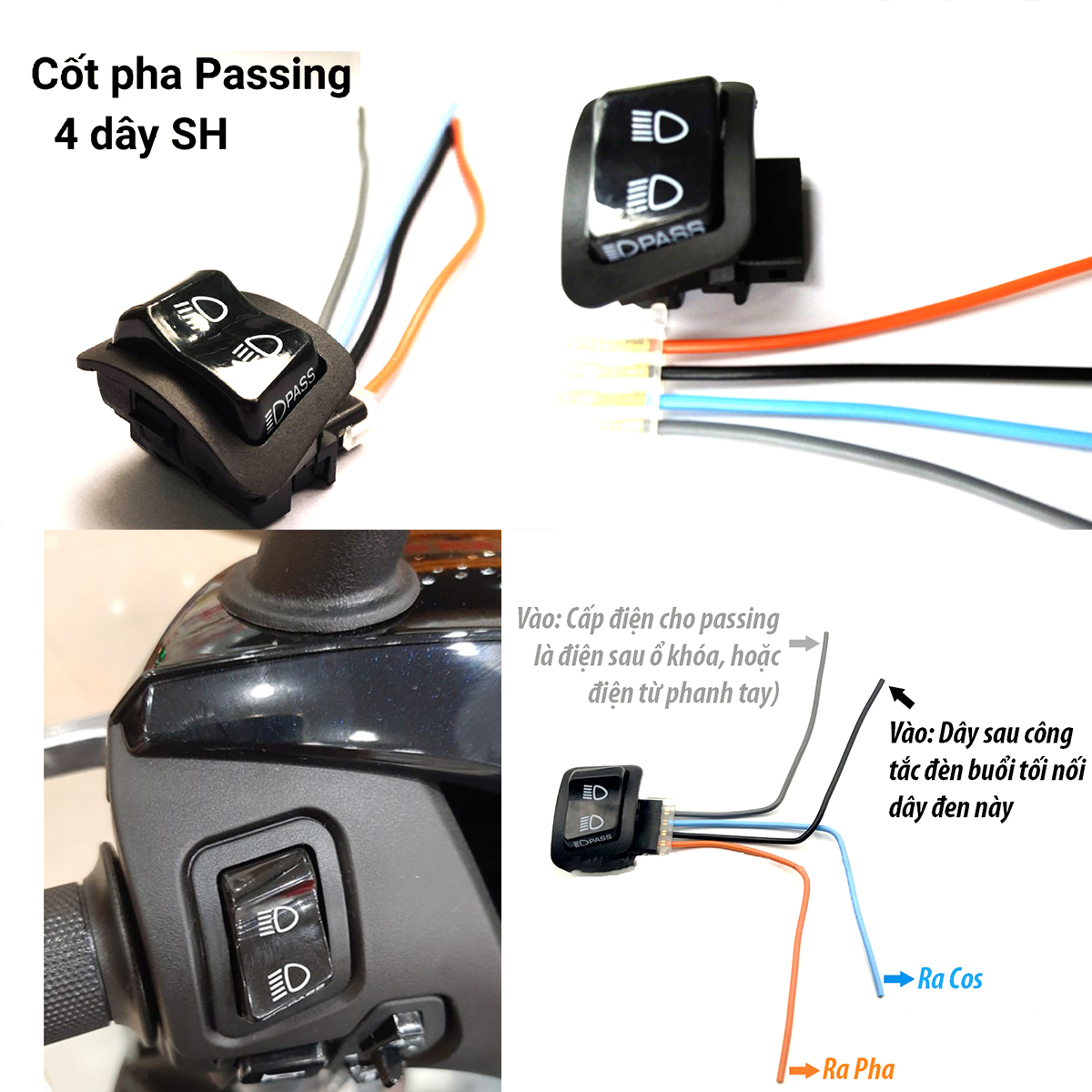 Công Tắc Passing Nhấp Nháy Đèn Pha Tặng Kèm Giắc Cắm Lắp Xe Honda