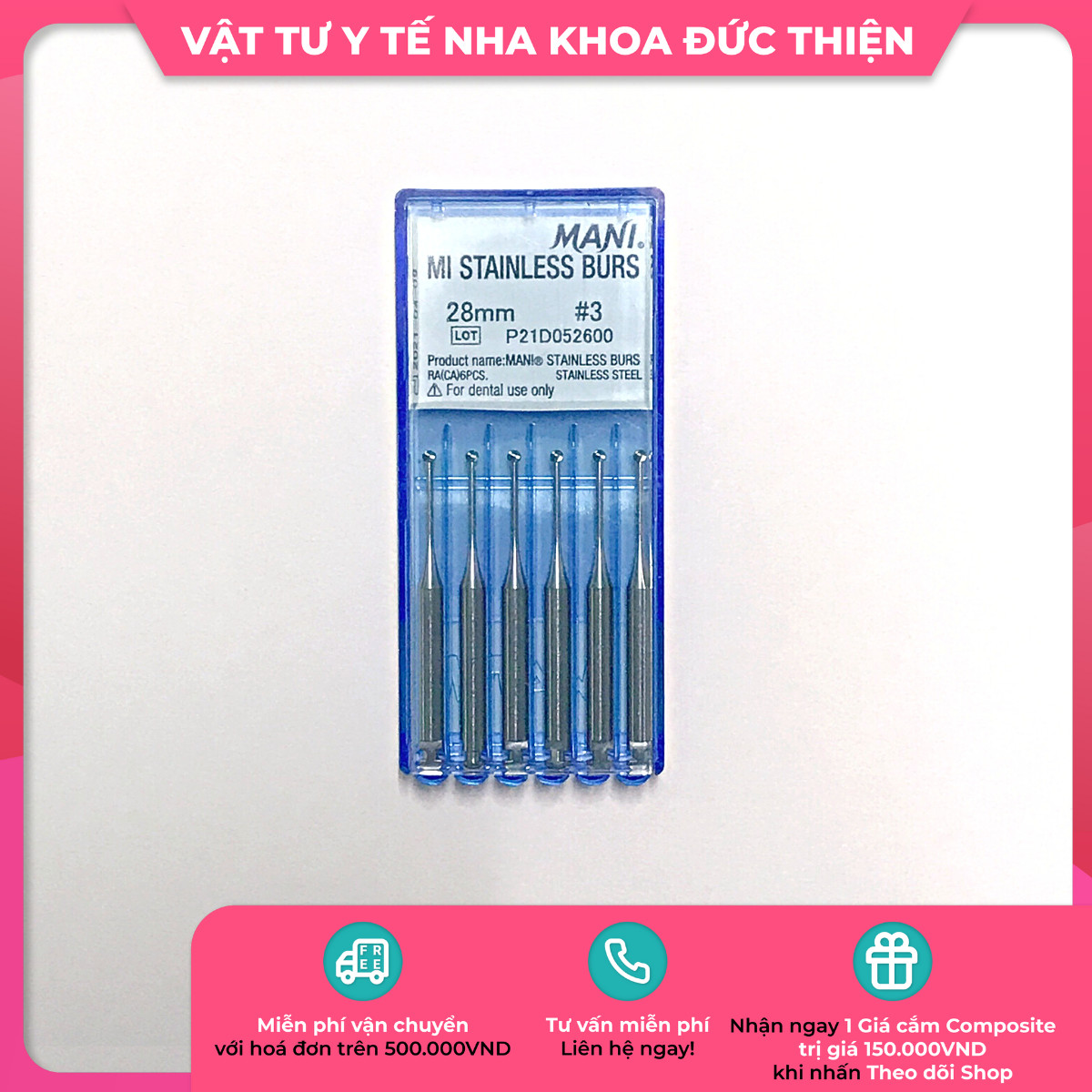 Mũi nạo ngà Mani - Mani Mi Stainless Burs -vật tư nha khoa chính hãng