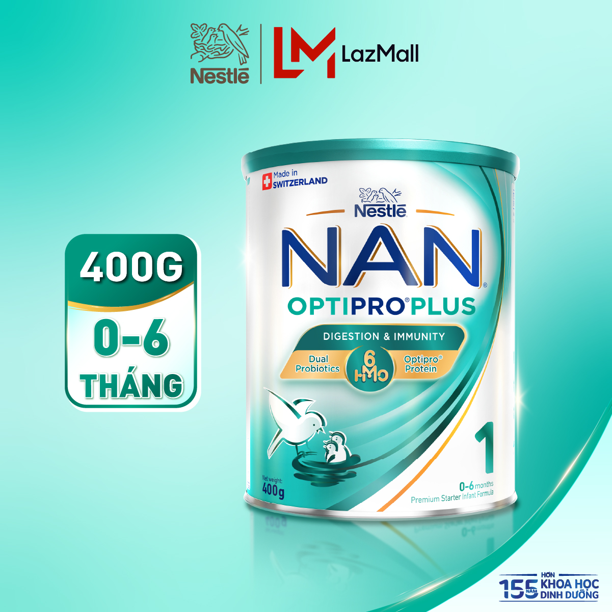 Sữa bột Nestle NAN OPTIPRO PLUS số 1 400g Nhập Khẩu Thụy Sĩ Cho Bé 0 - 6 Tháng Có Đạm OPTIPRO, 6HMO  Lợi Khuẩn Kép