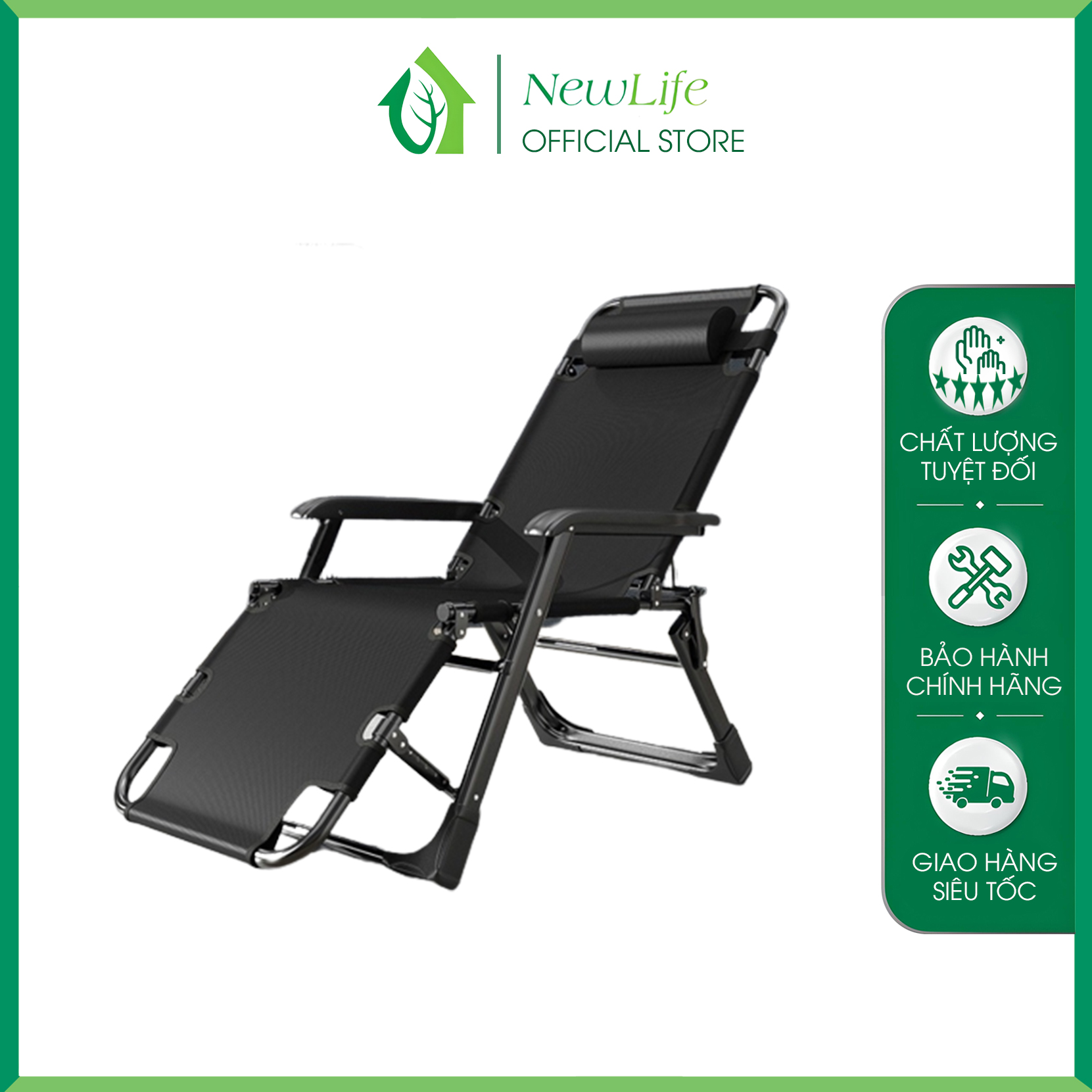 Ghế xếp thư giãn đa năng newlife black ghế gấp ngủ trưa văn phòng khung thép đen