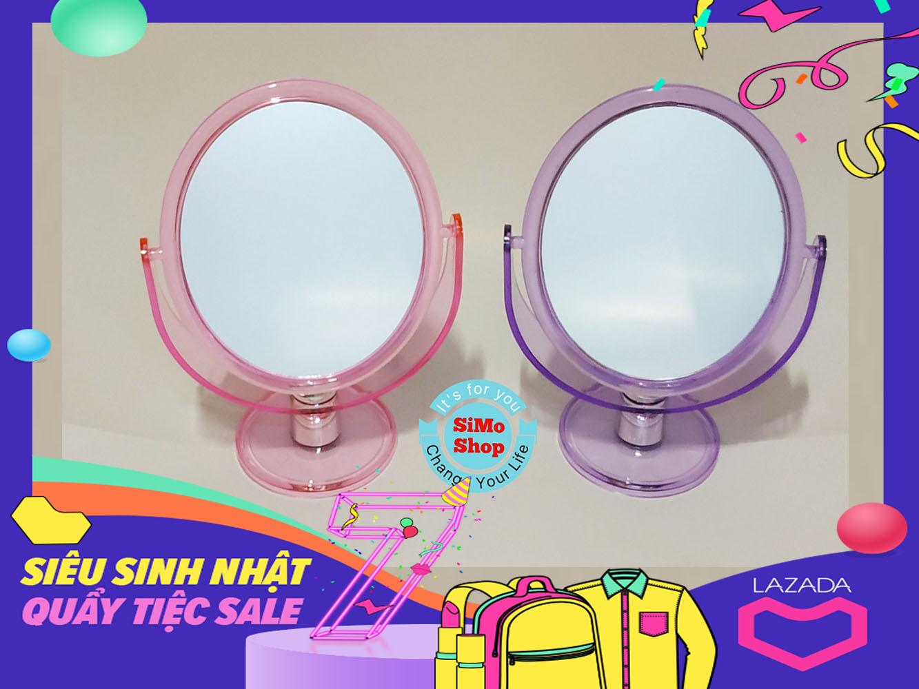 Gương trang điểm 2 mặt Magnify, 1 mặt phóng to, 1 mặt bình thường 25cm x 18cm - SL1