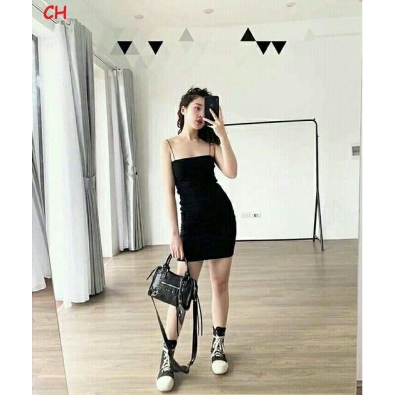 (ảnh thật) Váy body dáng ngắn trên gối 2 dây bún siêu sang, minhquang2017