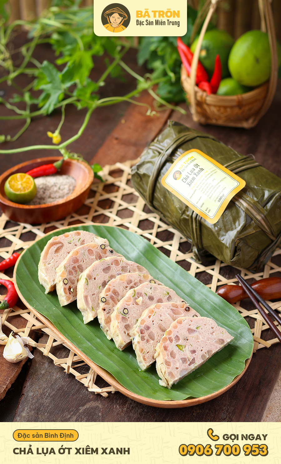 [HCM]Chả Lụa Da Heo Ớt Xiêm Xanh Cây 500gr