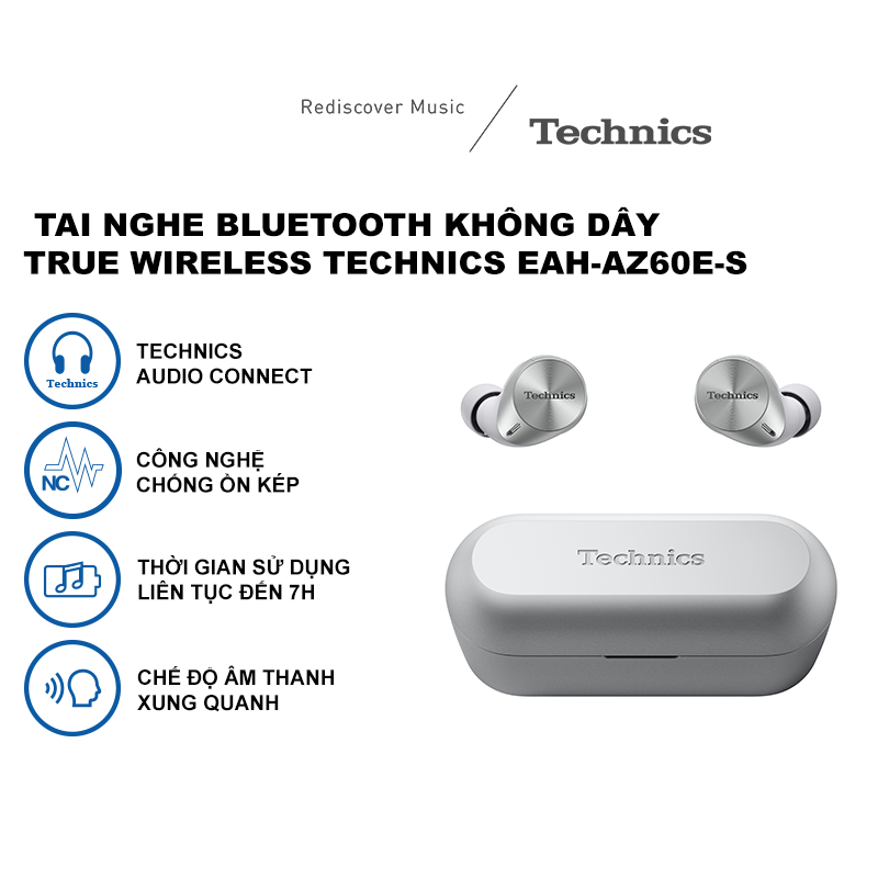 Tai nghe bluetooth không dây true wireless technics eah-az60e-s - màu bạc - chính hãng