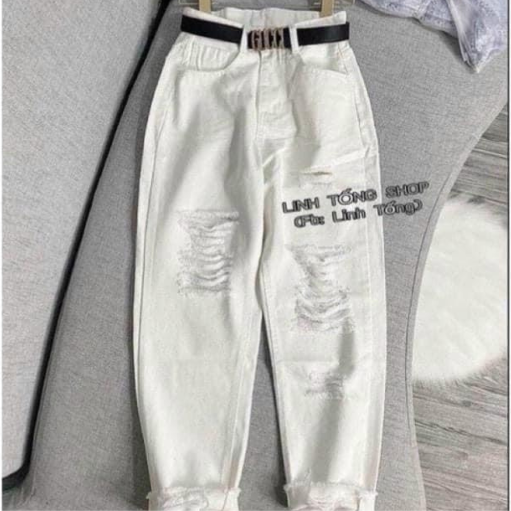 Quần baggy jean nữ - quần bò rách kiểu đẹp 2 màu đen - trắng