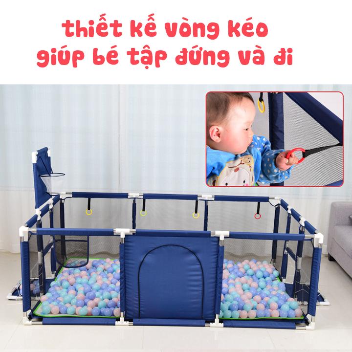 Nhà Bóng Mini Kiêm Bóng Rổ Cho Bé 120cm x 120cm, Tặng Kèm 100 Quả Bóng + Rổ Lưới + Thảm Lót Sàn