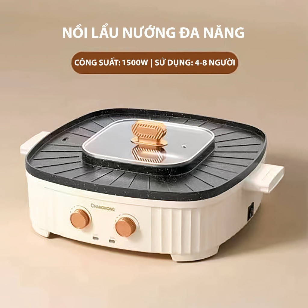Nồi Lẩu Nướng Vuông Đa Năng Changhong size 36cm Công Suất 1500W Chất Liệu Chống Dính Cao Cấp Thiết Kế Hiện Đại