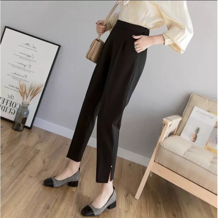 Quần tây nữ lưng cao công sở đẹp xẻ tà siêu xinh phong cách quần baggy nữ Hàn Quốc cao cấp Q177