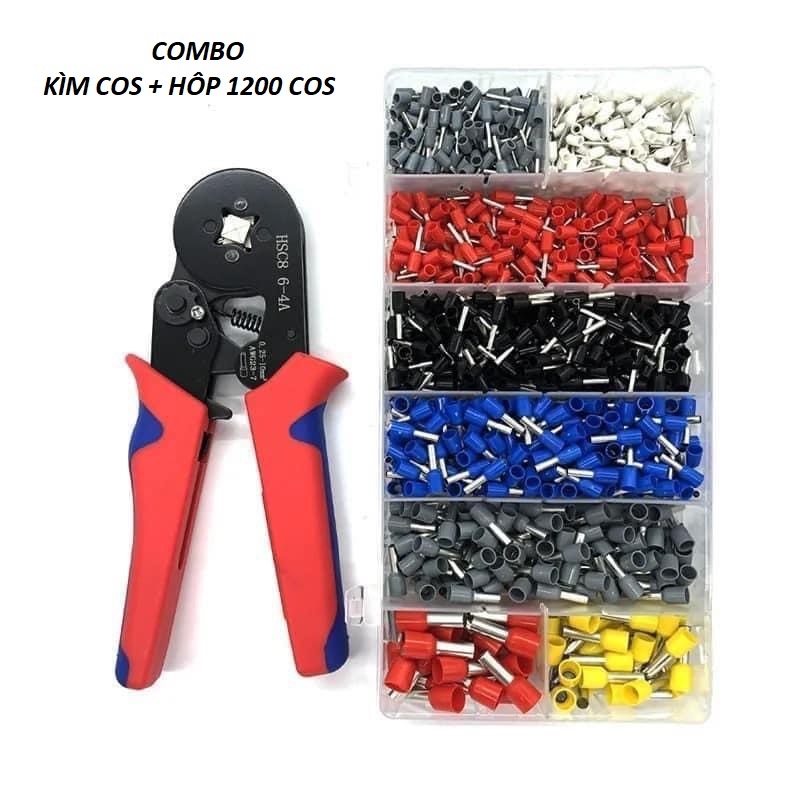 Kìm bấm cos vuông + hộp 1200 đầu cos đủ loại cos ống tròn cos pin