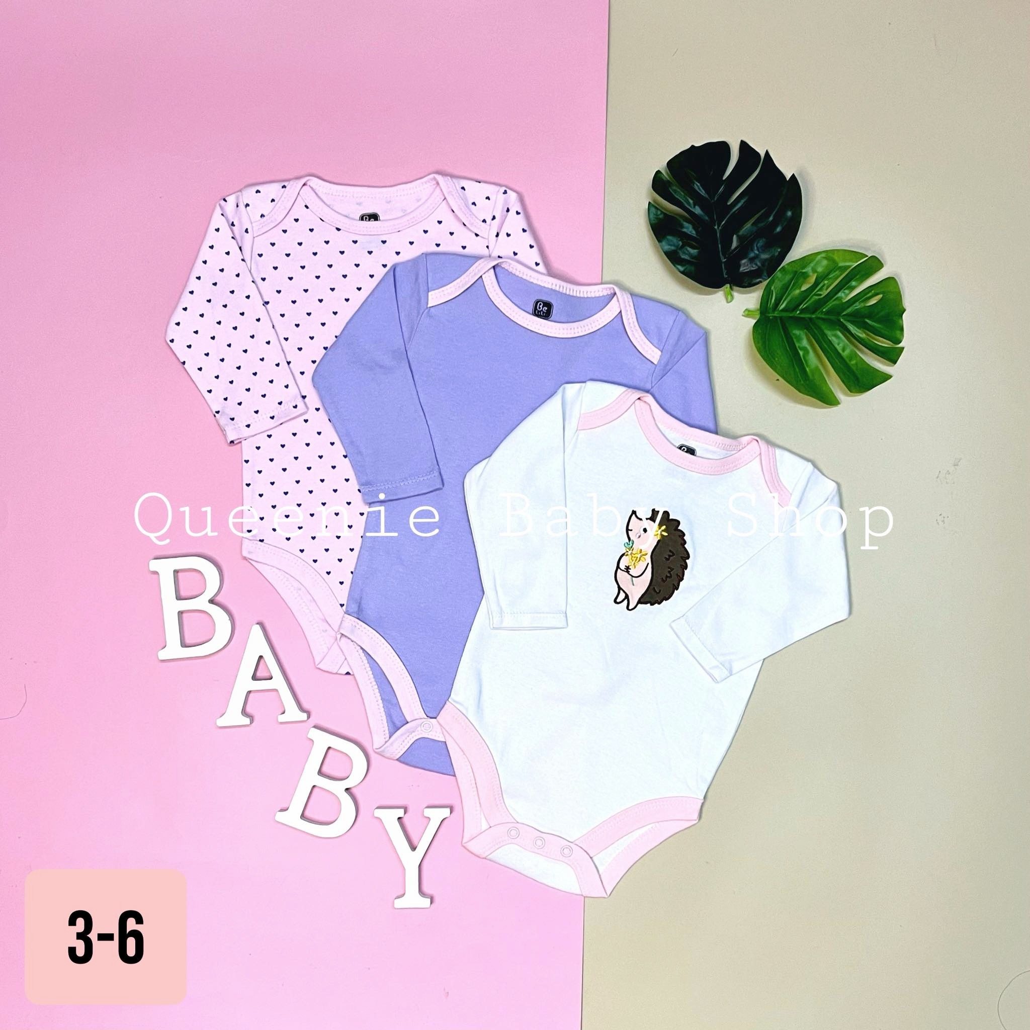 Set 3 body chip dài tay cho bé gái hàng xuất dư size 3 6 tháng