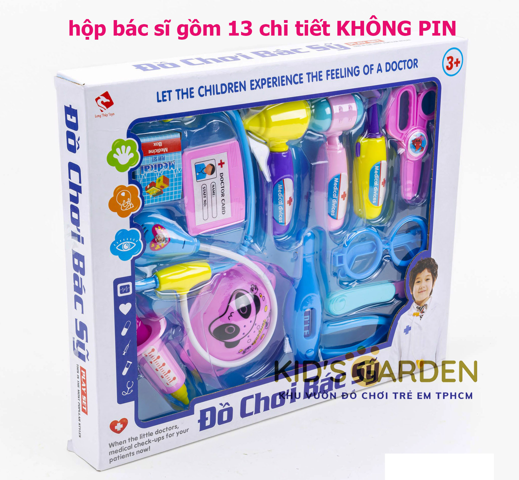 Đồ chơi hộp bác sĩ gồm 13 chi tiết - đồ chơi bé tập làm bác sĩ hàng việt nam - kids garden - cam kết y hình đăng