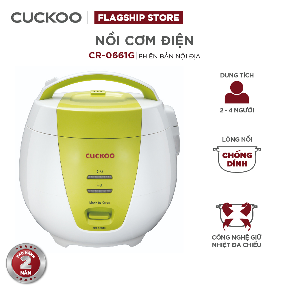 Nồi cơm điện Cuckoo 1L CR-0661G màu xanh - Lòng nồi chống dính - Phiên bản Quốc Tế - Hàng chính hãng Cuckoo Việt Nam