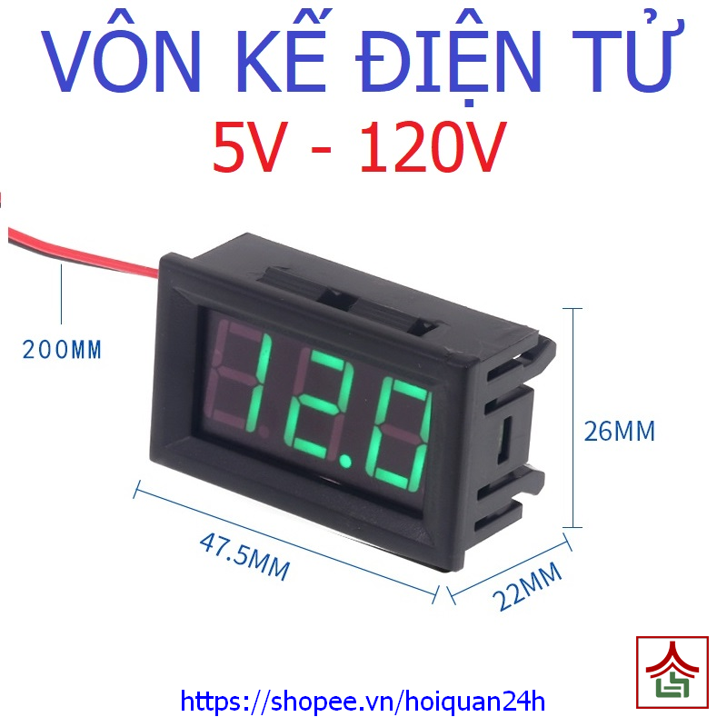 Vôn Kế Điện Tử Kỹ Thuật Số 5v - 120v Cao Cấp 2 Dây Tiện Dụng Có Thể Hiệu Chỉnh Đồng Hồ Đo Vol