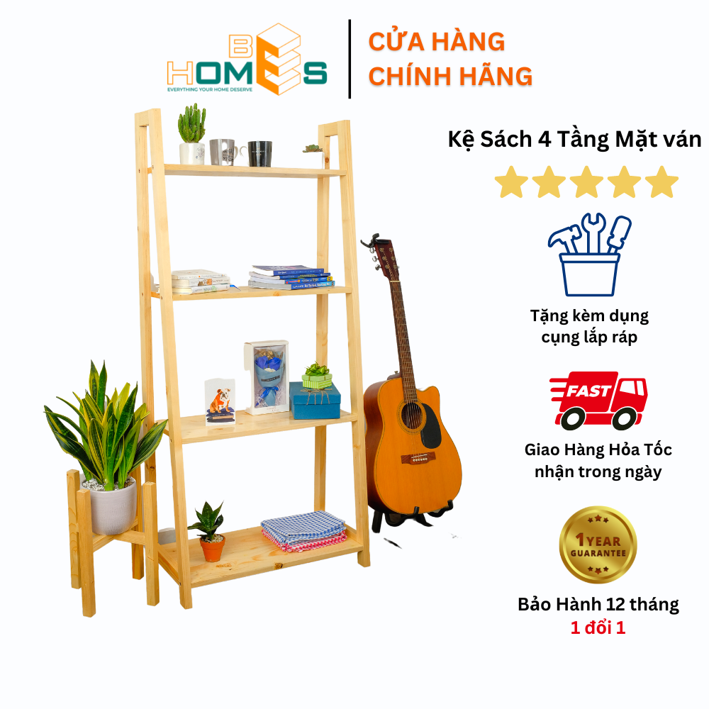 Kệ sách gỗ hiện đại đa năng 4 tầng - Mặt ván