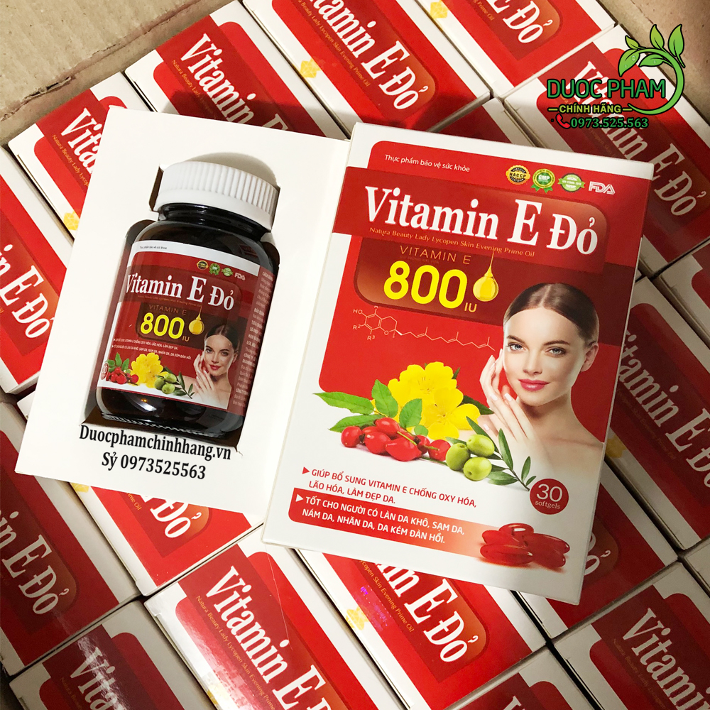Vitamin E Đỏ 800IU giúp da căng bóng, sáng mịn, trẻ hóa, giúp đậu thai nhanh, hộp 30 viên