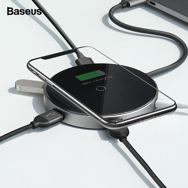 HUB 6in 1 kiêm đế sạc nhanh không dây Baseus 5 Cổng  USB HUB dùng cho MacBook Pro USB Loại C -  xuất video 4K là  HUB Adapter đối với Huawei P20 Người Bạn Đời 20 pro USB 3.0 HUB USB Port - Phân phối bởi Vietstore