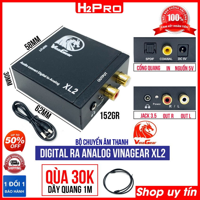 Bộ Chuyển Đổi Âm Thanh Vinagear XL2, Chuyển Âm Thanh Quang Từ Tivi Sang Loa Cao Cấp, Âm Tốt, Tặng Dây Quang-H2Pro Tech