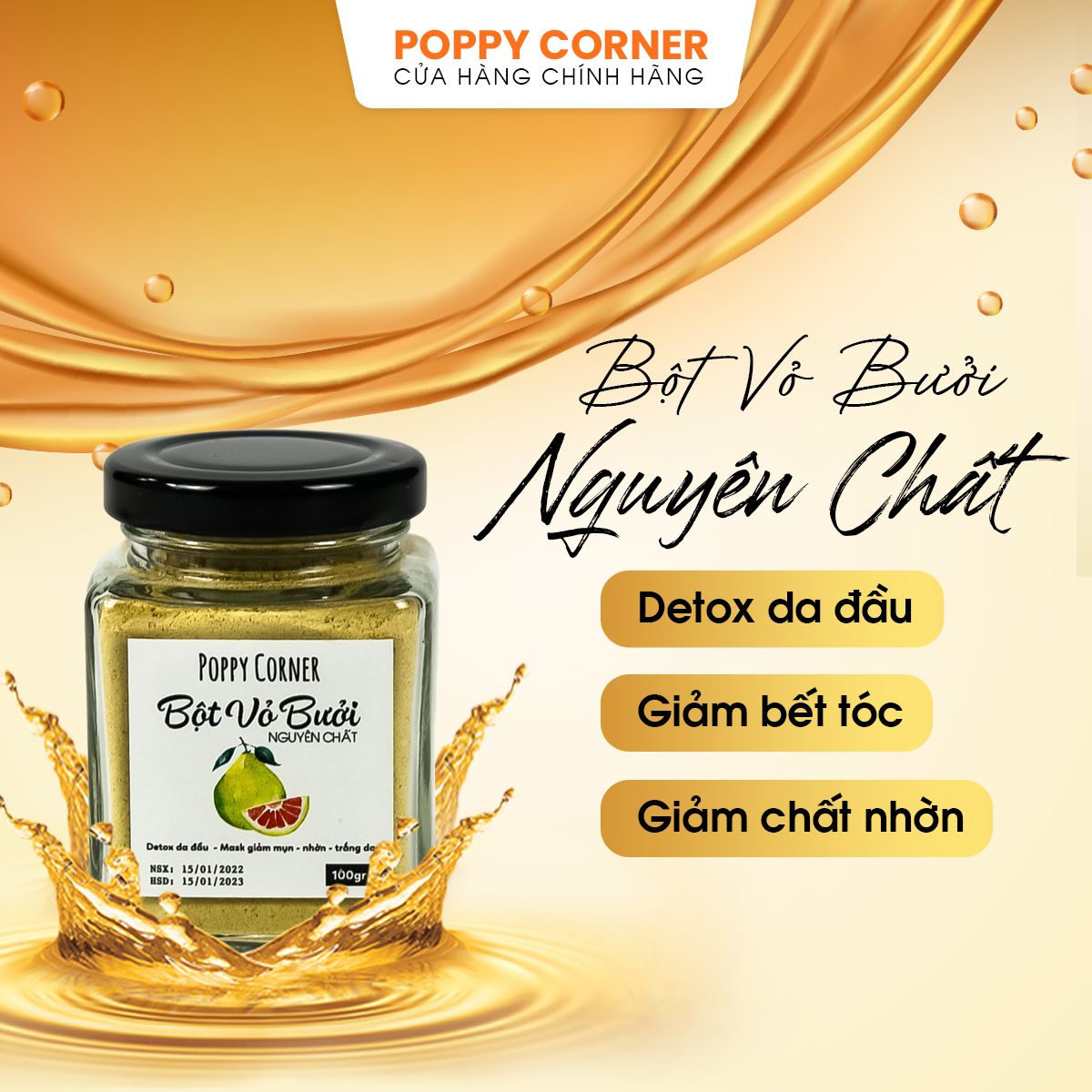 Bột vỏ bưởi nguyên chất detox da đầu giảm bết tóc