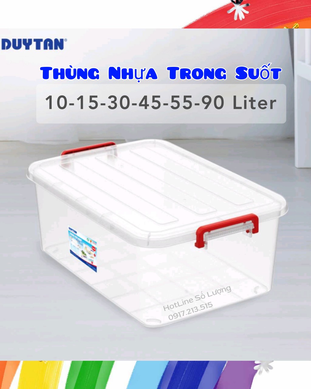 Thùng nhựa chữ nhật Duy Tân, Thùng nhựa Trong Suốt Có Nắp Đậy Dung Tích 10L/15L/30L/45L/55L/90L