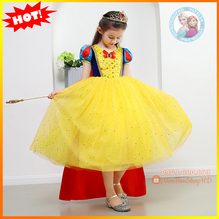 🔥hot🔥 đầm hóa trang công chúa bạch tuyết cho bé gái hàng đẹp, giá tốt. cài tóc đỏ, vương miện gậy thần