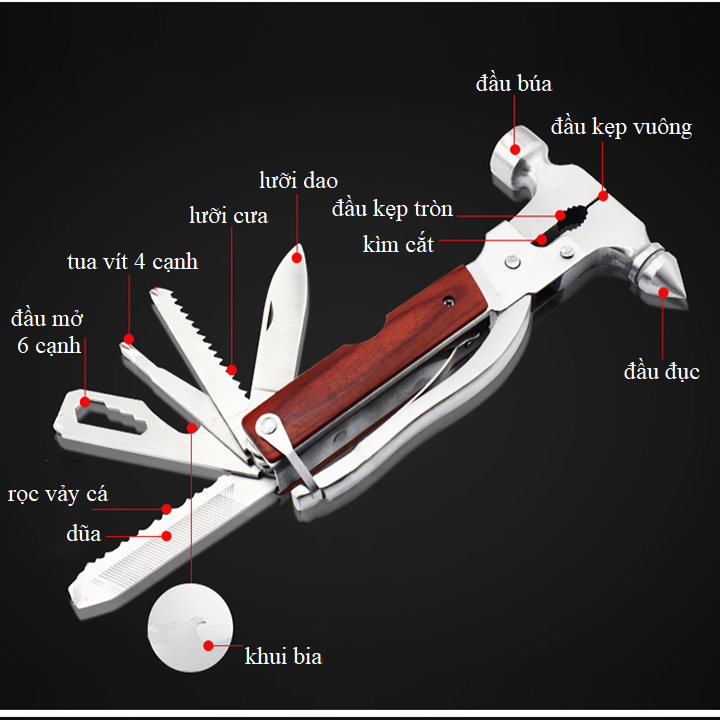 Búa rìu đa năng bỏ túi, búa thoát hiểm, búa nhổ đinh mini