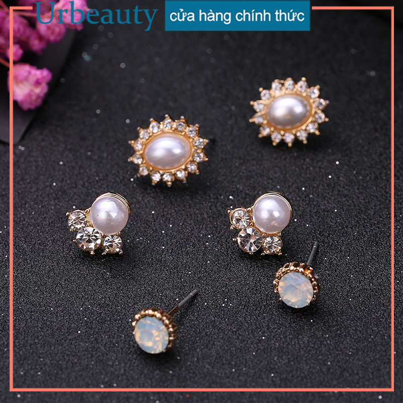 [HCM]【Urbeauty Mall】Combo 3 bông tai，Set 3 khuyên tai/bông tai mini các ngày trong tuần cực xinh，Phong cách Hàn Quốc，Hoa tai quý tộc hàn quốc