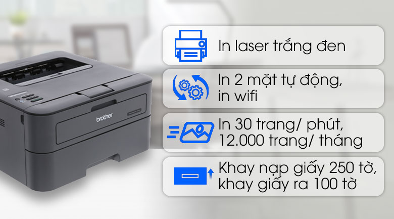 Máy in laser trắng đen brother hl-l2366dw wifi - hàng mới, hàng chính hãng