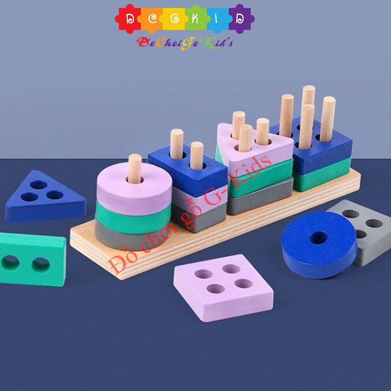 [HOÀN TIỀN 6%][HCM]Đồ Chơi Thả Hình 4 Trụ Mini Bằng Gỗ Cho Bé PHân Biệt Hình Khối Màu Sắc