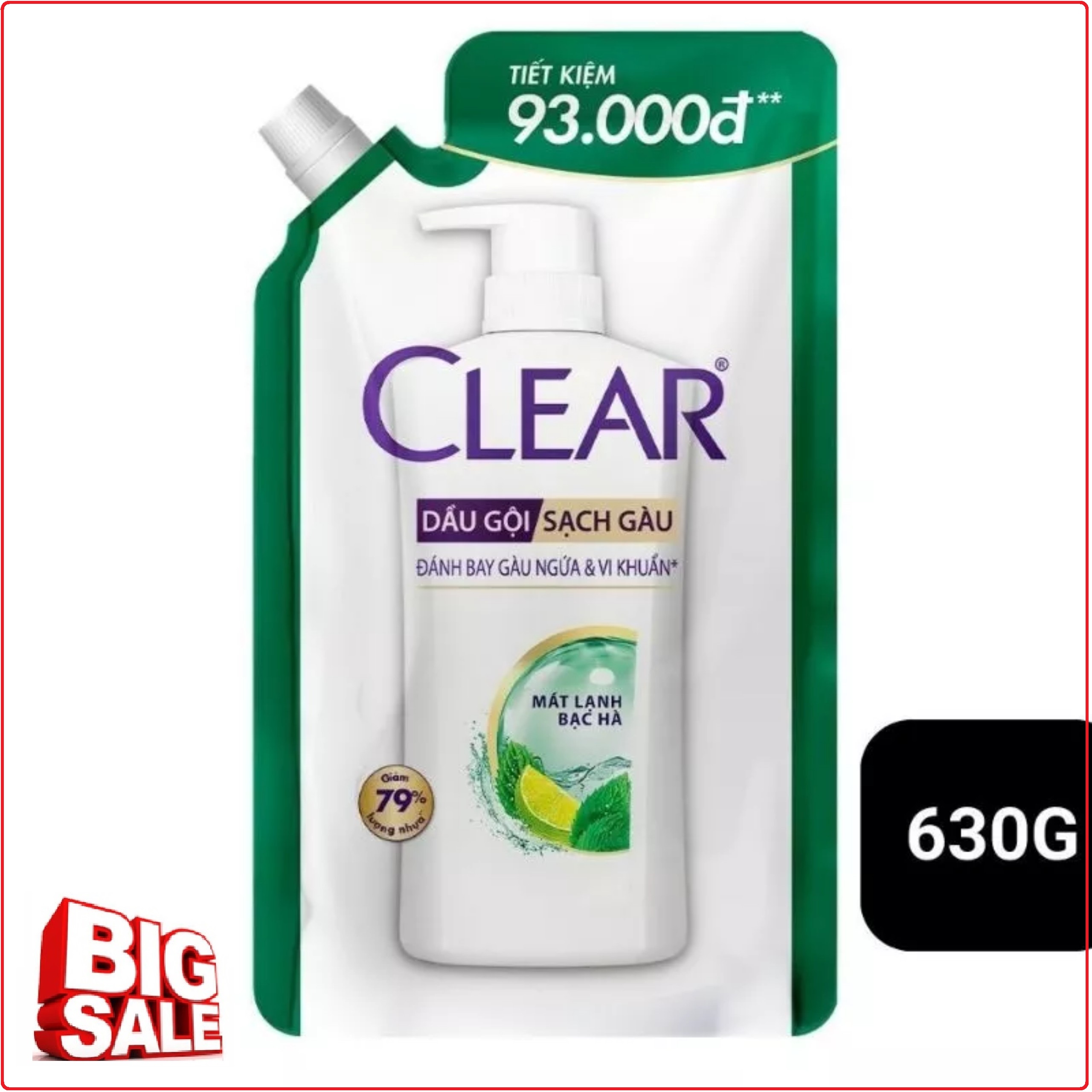 Dầu gội đầu clear bạc hà túi 630g