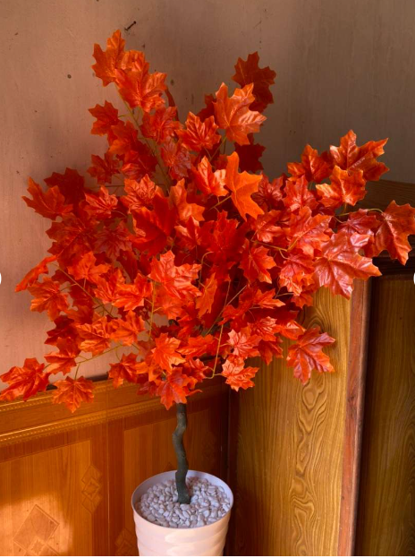 Cây lá phong đỏ giả loại lá lụa cao cấp lá to cành dài nhiều lá màu giống thật decor chụp hình trang trí nhà cửa văn phòng