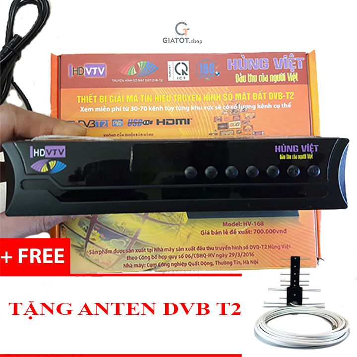 Đầu thu kỹ thuật số DVB-T2 HÙNG VIỆT HV-168 tặng Anten DVB T2 cao cấp