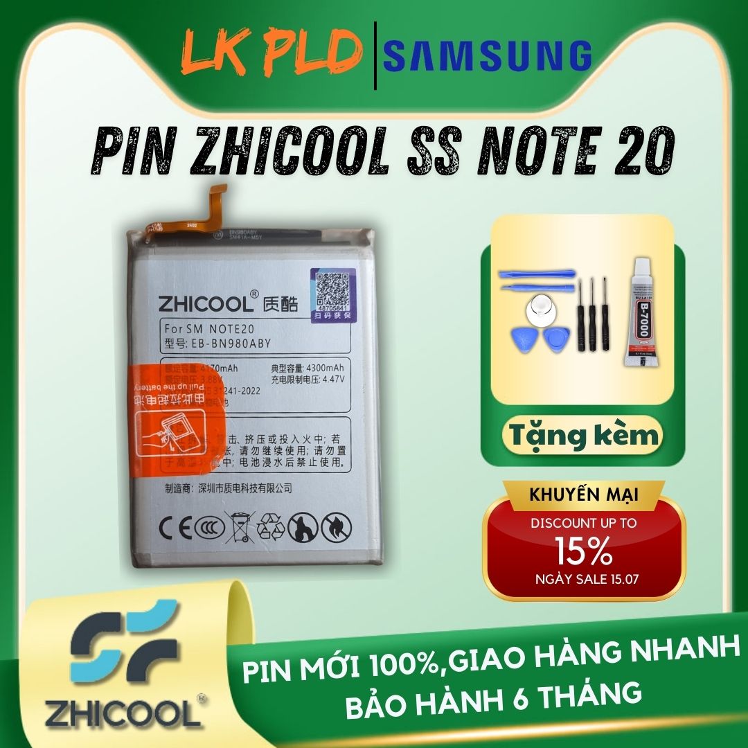 Pin Samsung Galaxy Note 20 hãng Zhicool, dung lượng 4300mAh, Bảo hành 3 tháng, Tặng kèm 1 bộ tua vít mở máy