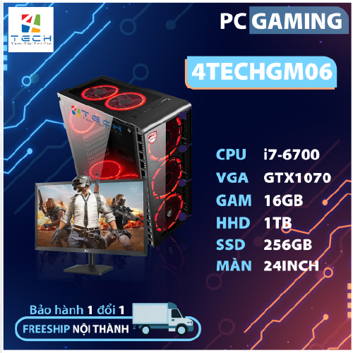 [Trả góp 0%]Máy tính chơi Game Vip nguyên bộ 4TechGM06 2019 đời mới kèm màn 24inch Full HD Case PC Desktop chiến mọi Game đòi cấu hình khủng chơi Maxsetting all Game phổ thông thiết kế đồ họa edit video làm youtube người live streamer chuyên nghiệp.