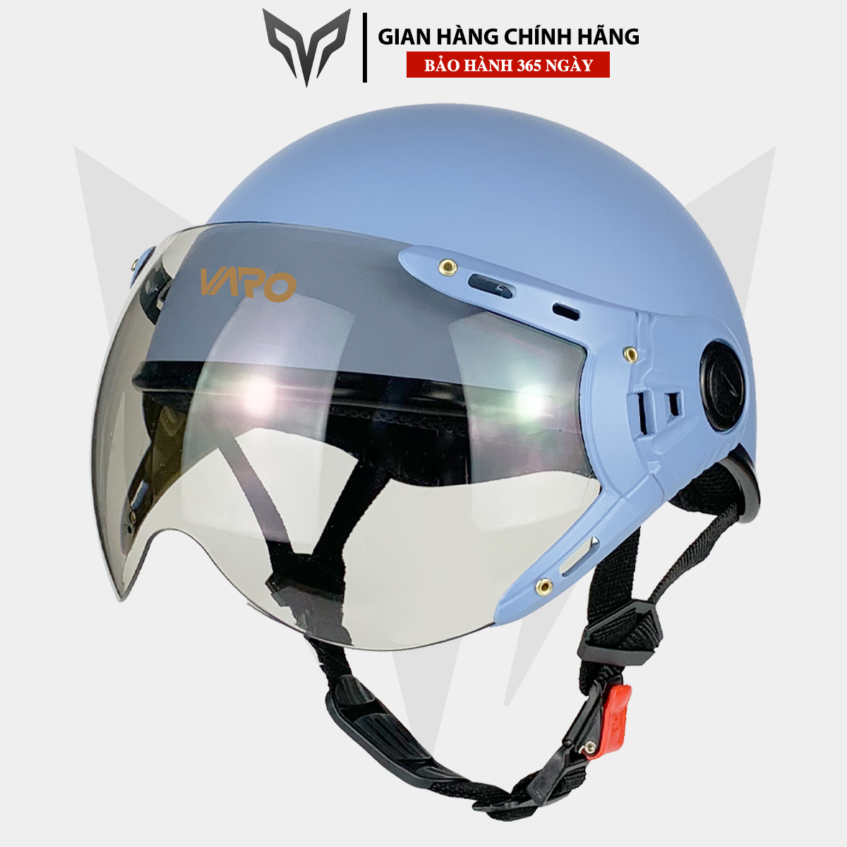 Mũ bảo hiểm nửa đầu kính càng VARO màu Xám xanh - Có kính chống UV