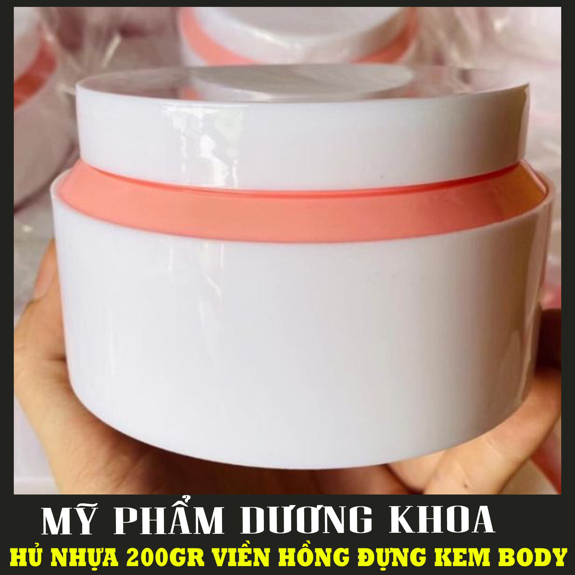 Hũ nhựa đựng kem body cao cấp hồng 200gr - hủ đựng kem body viền hồng 200gr