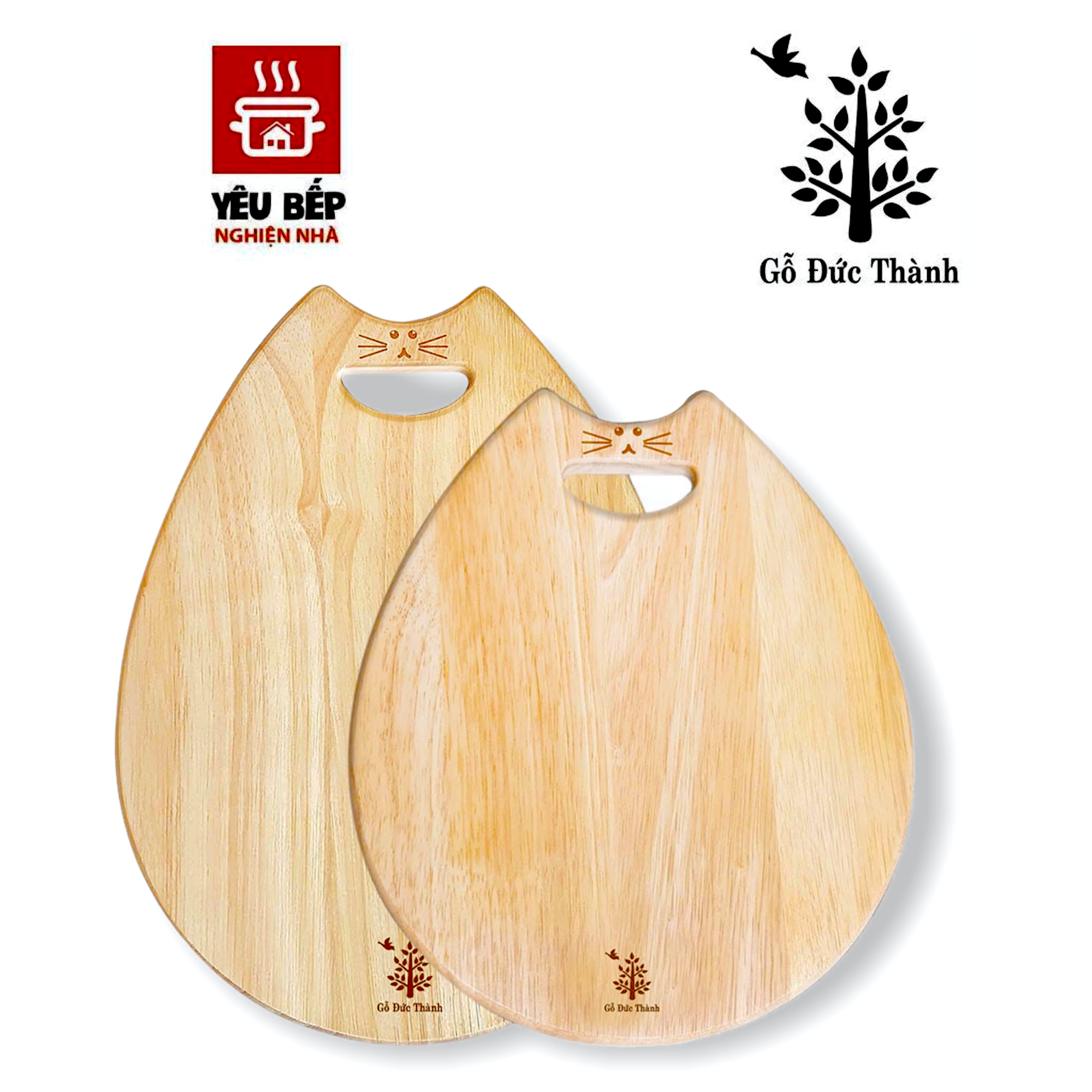 Bộ 2 thớt gỗ cao su tự nhiên hình mèo mẹ và mèo con đáng yêu 00321- dụng cụ nhà bếp cao cấp - gỗ đức thành
