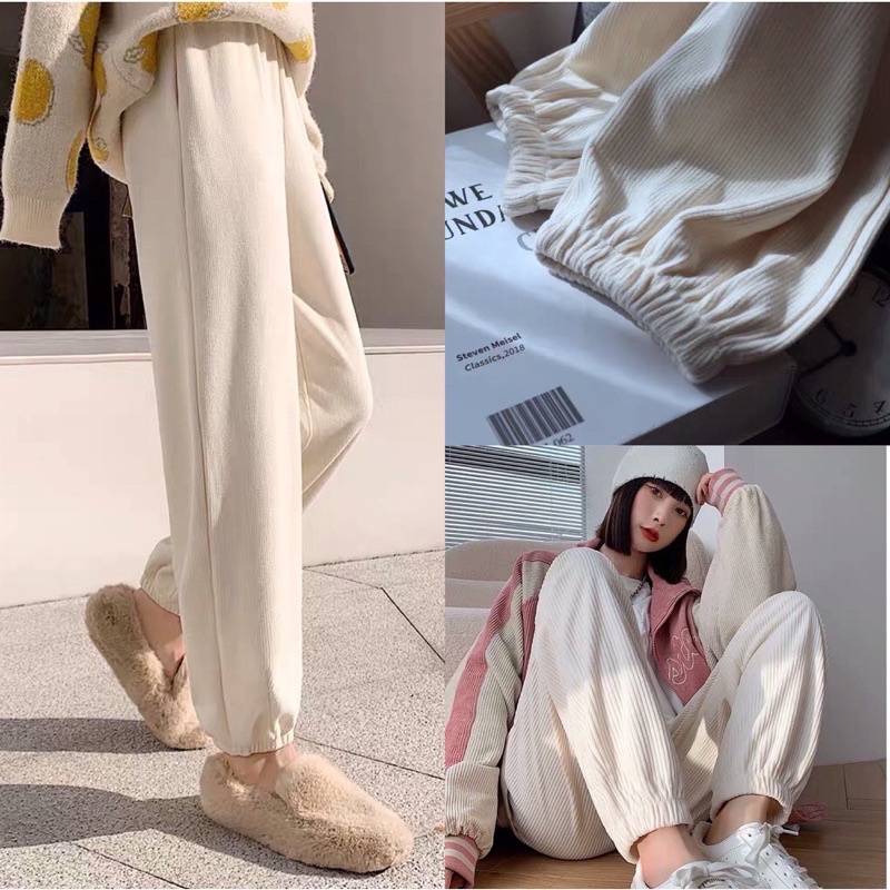 Quần jogger nữ len tăm nhung hàng chất, Quần len tăm nhung nữ bo gấu siêu dày dặn siêu ấm SS22 LAVITA