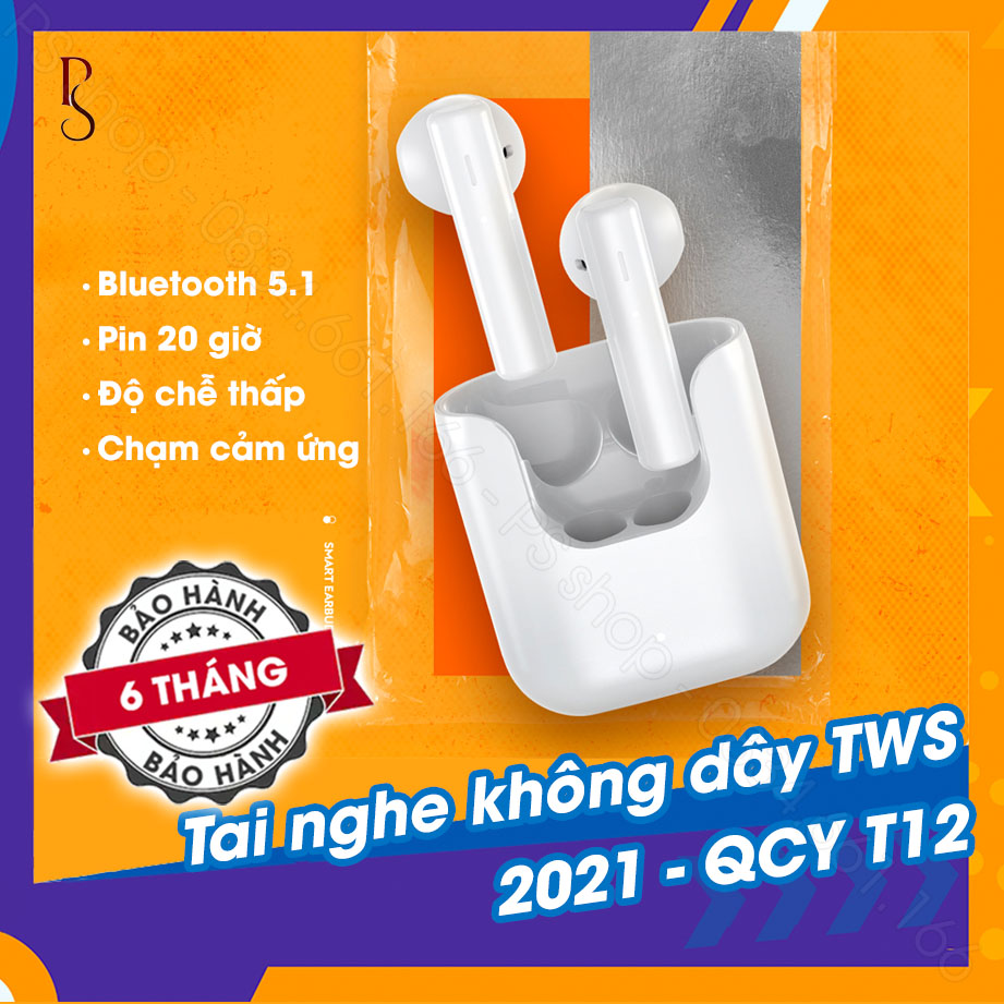 [Mã ELMAR31 Giảm 10%] Tai nghe không dây QCY T12 - True Wireless, Bluetooth 5.1, độ chễ thấp, điều khiển cảm ứng - BH 6 tháng