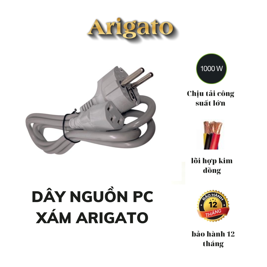 Dây Nguồn Pc xám,dây nồi cơm điện 1,5M Loại Xịn Arigato