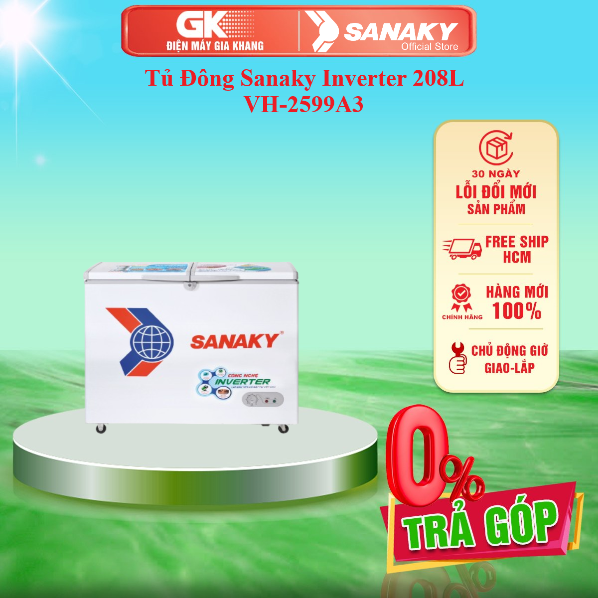 Tủ đông sanaky inverter 208l vh-2599a3 - giao toàn quốc