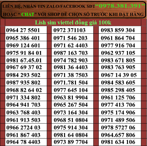 sim số đẹp viettel giá rẻ đồng giá 100k,  Sim chưa kích hoạt. Quý khách vui lòng đăng ký chính chủ và kích hoạt sim theo hướng dẫn của nhà bán hàng