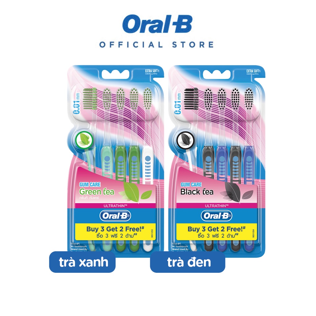Bàn chải Oral B Tinh chất trà xanh/ trà đen Vỉ 5 cây