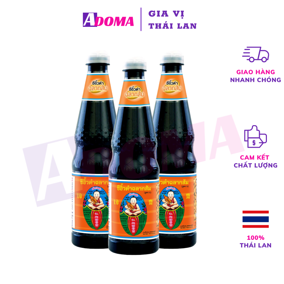 Nước Tương Đen Ăn Chay ADOMA Healthy Boy Thái Lan 940ml - Xì Dầu Đen Black Soy Sauce Xào Rau, Làm Thịt Xá Xíu - Thường Sử Dụng Trong Nhà Hàng Thái ซีอิ๊วดําฉลากส้มเด็กสมบูรณ์