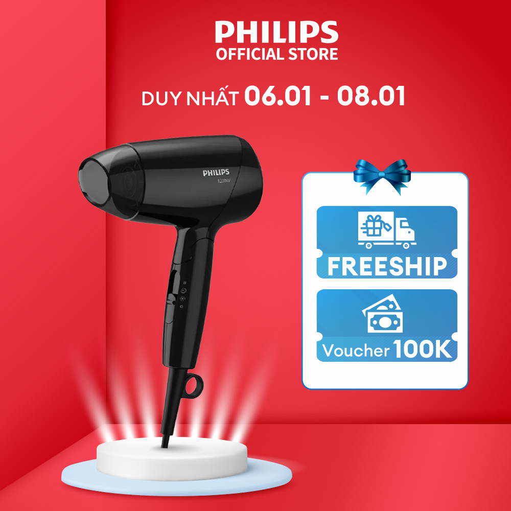 Máy sấy tóc Philips BHC010/10 - tay cầm gấp gọn đi du lịch, công suất 1200w, bảo hành chính hãng 2 năm