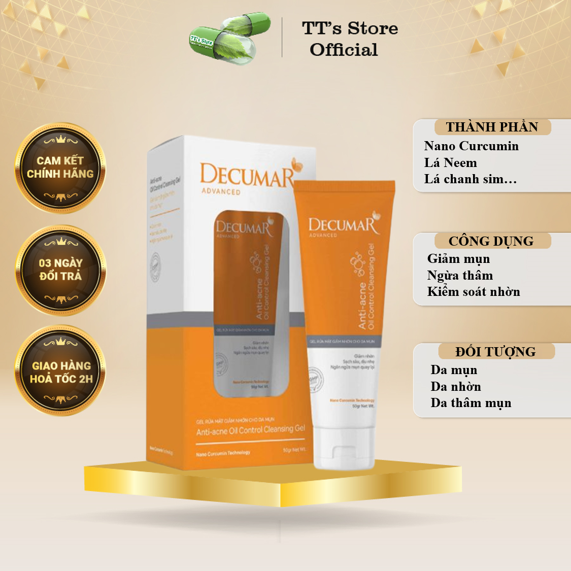 Gel rửa mặt giảm nhờn ngừa mụn 50ml