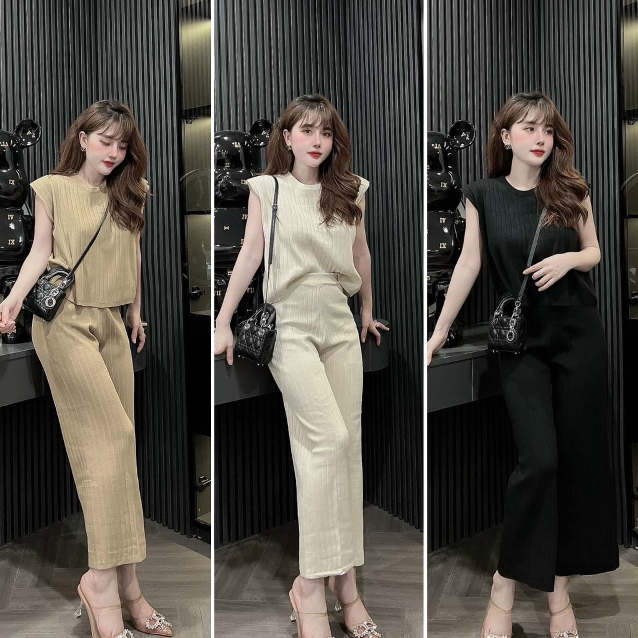 Set bộ len gân sát nách quần suông