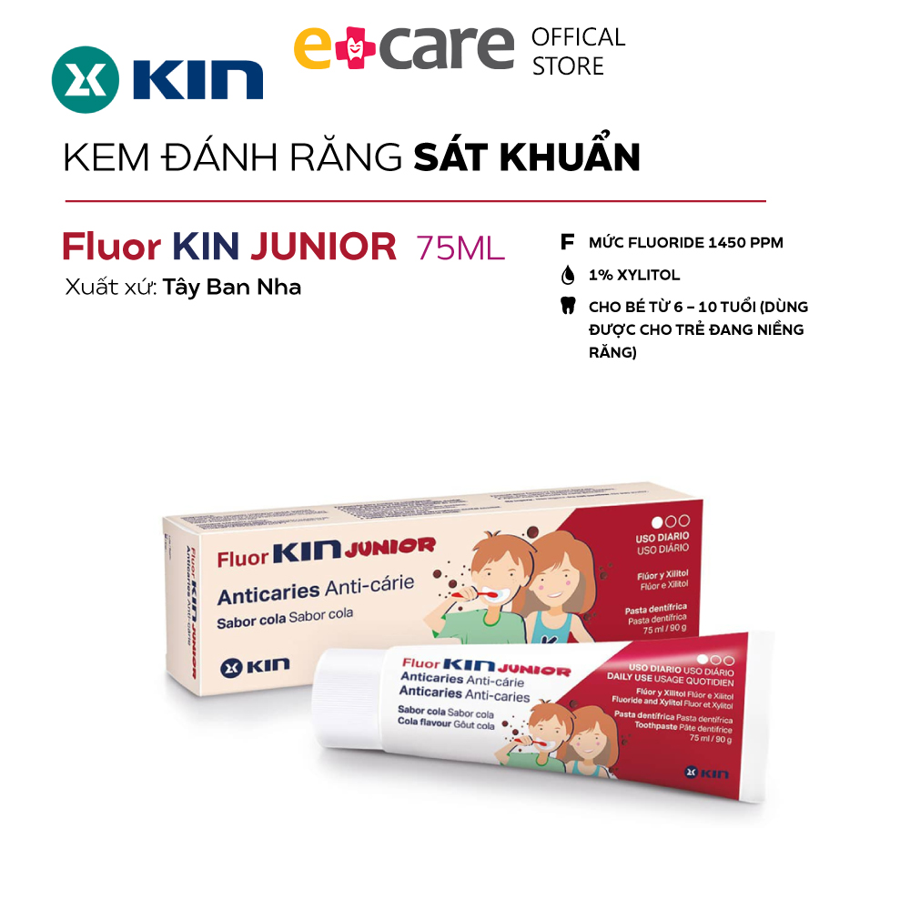 Kem đánh răng trẻ em 6-12 tuổi fluor kin junior 75ml